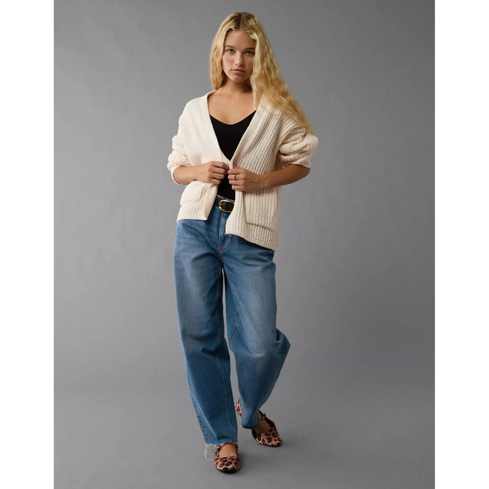 NWT NEW American Eagle AE Open Front Cardigan Cream Tan Women's Large Pockets - Picture 3 of 9